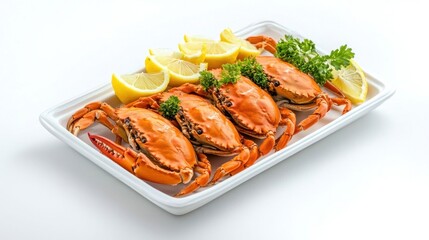Freshly Cleaned Crab Claws Displayed on a White Serving Tray