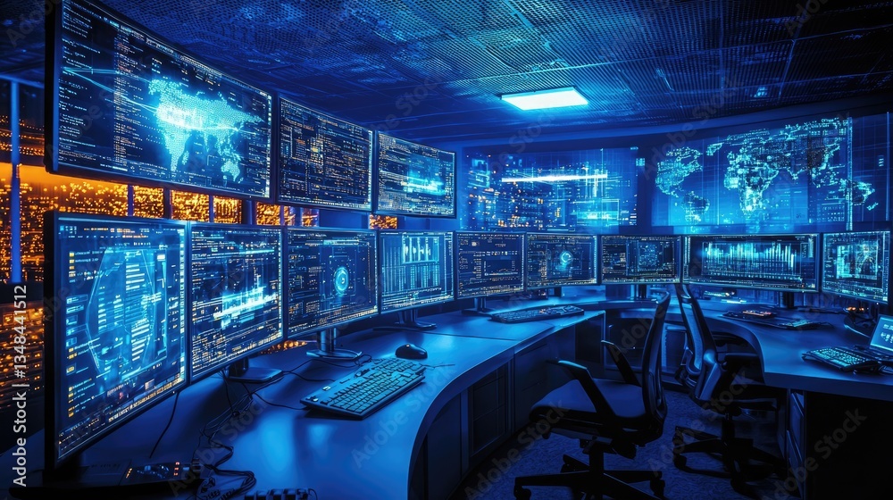 Fototapete Detailed sight of a secure protocol implementation, with data packets and encryption mechanisms visible on-screen.