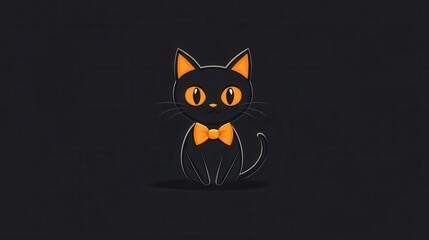 Obraz premium Charming Black Cat with Bow Tie Against Dark Background