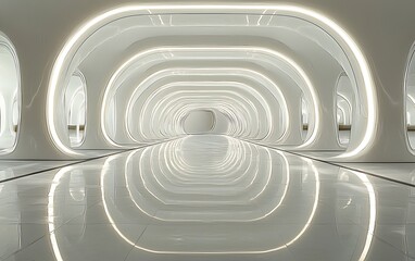 Fototapeta premium Futuristic White Corridor Architecture Design