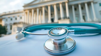 Healthcare Policy: Stethoscope and Government Building