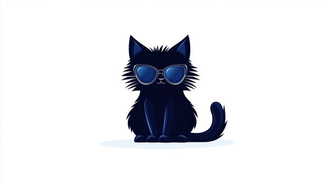 Sassy Black Cat in Sunglasses Sitting Stylishly on White Background