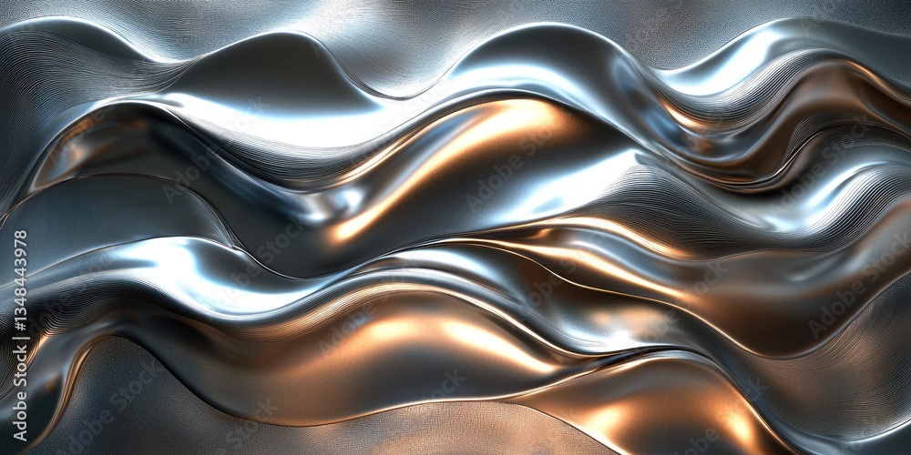 Poster An abstract image presents metal textures that focus on the sleek and reflective qualities of various surfaces, blending subtle and bold tones to create a sophisticated m