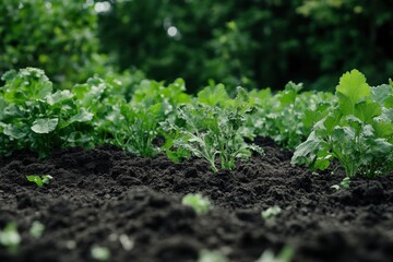 Bountiful green lettuce thriving in a well-tended vegetable garden during a sunny afternoon