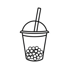 Line art design vector illustration of a cup of bubble tea with small tapioca pearls at the bottom.eps