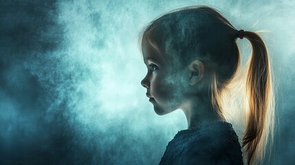 Fototapeta premium Pensive Young Girl Looking Ahead in a Hazy Dreamlike Setting