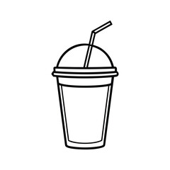 Line art design vector illustration of a fruit smoothie cup with a domed lid and a straw.eps