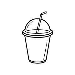 Line art design vector illustration of a smoothie cup with a domed lid and a straw sticking out.eps