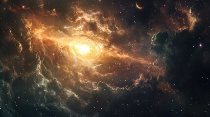 Obraz premium A breathtaking view of a vibrant swirling nebula in deep space with glowing gases and distant stars