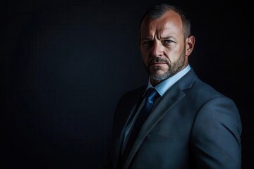 Fototapeta premium contemporary businessman portrait in dramatic lighting sharp suit confident pose expressing wisdom and executive presence against dark background