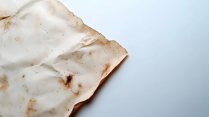 Fototapeta premium Burnt Creased Off-White Paper Corner On White Background