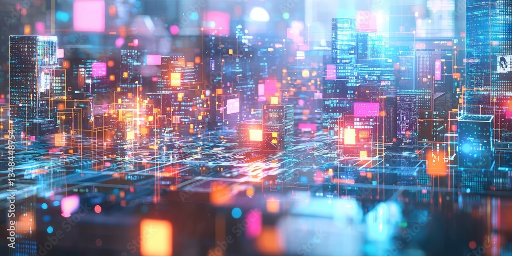 Poster Illustration of blockchain's role in financial systems, emphasizing transparency and security as a fintech innovation.