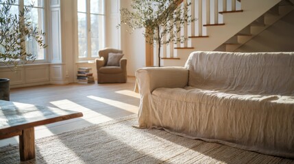 Generative AI, Scandinavian living room with natural light and wood