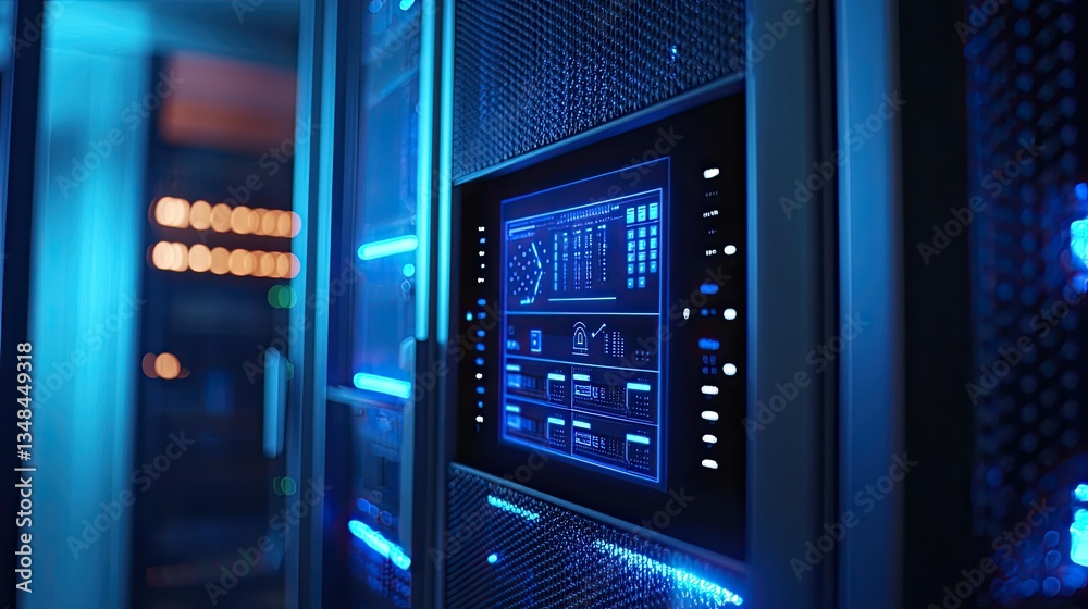 Aufkleber an encrypted IoT device showcasing security protocols on a screen, ensuring data safety in smart environments.