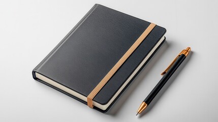 Elegant Black Hardcover Notebook with Embossed Branding and Pen