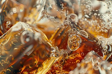 High Resolution Image of Detail of Cola or Alcoholic Drink with Ice Cubes