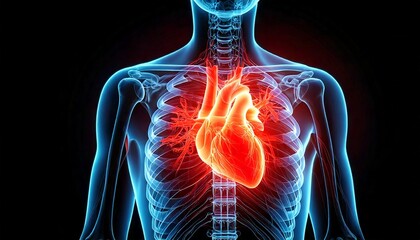 Anatomical image of a person and the symbol for a heart problem