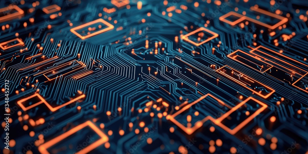 Aufkleber Detailed view of repeating circuit patterns characterized by sharp lines and geometric precision, perfect for modern technology designs.