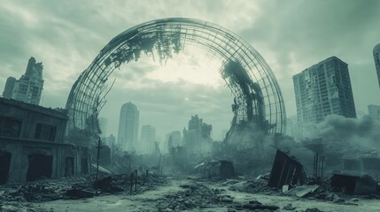 Ruined city, apocalyptic landscape
