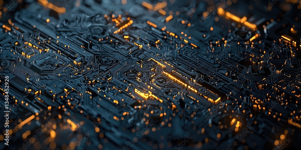 Aufkleber High-resolution close-up of overlapping tech patterns with intricate details and layered textures, ideal for futuristic backgrounds.