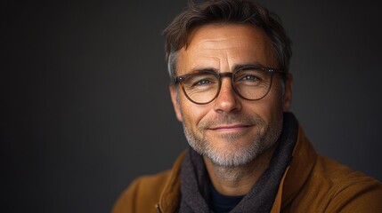 Portrait of a Cheerful Asian Man with Glasses Smiling