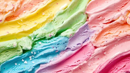 Colorful Ice Cream Texture: Rainbow Sherbet Close-Up for Sweet Summer Treats