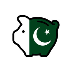 Flag of Pakistan, piggy bank icon, vector symbol.