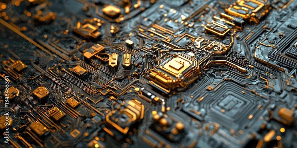 Aufkleber Macro image of complex, interconnected tech patterns with deep textures and precise details, ideal for high-tech themes.