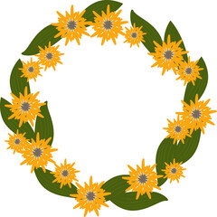 a summer wreath of yellow wildflowers and green leaves on aбелом фоне