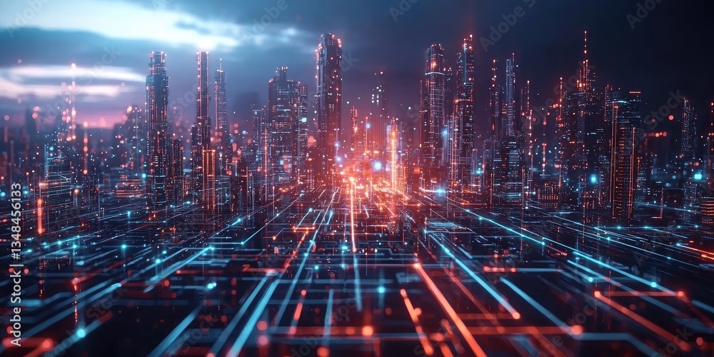 Aufkleber detailed view of a futuristic cityscape with towering structures, energy-efficient buildings, and a 