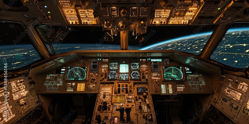 Poster A cutting-edge space mission dashboard with glowing digital gauges, orbital projections, and advanced controls.