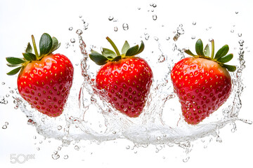 Juicy Strawberries Splashing in Water