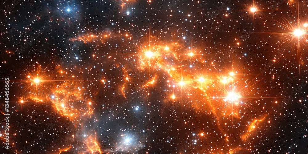 Poster a star cluster, where each star is connected by glowing circuits, symbolizing advanced cosmic networks.