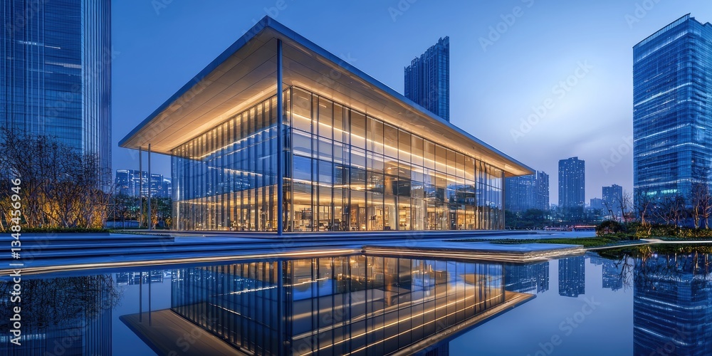 Poster cutting-edge architecture in a futuristic city, showcasing robotic construction, advanced ai, and a 