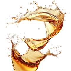 Golden liquid splash creating dynamic patterns in mid-air with a Transparent Background showcasing vibrant color and energy in every droplet