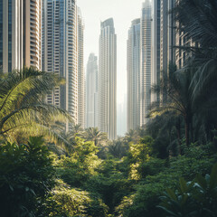 Natural landscape view of skyscrapers and urban buidings as symbol for modern lifestyle 