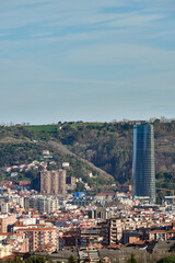 Obraz premium Vertical view of the skyscrapers and san mames football club of Bilbao