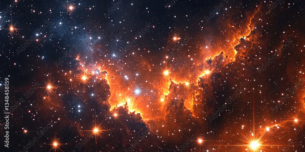 Poster A digital rendering of a star cluster, with glowing points connected by energy webs, merging celestial beauty with advanced technology.