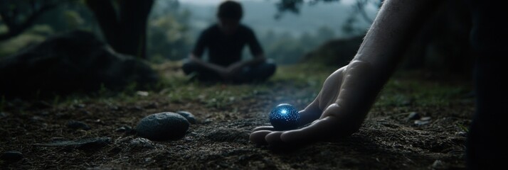 Mysterious glowing orb in the forest