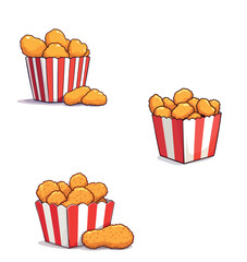 Vsai delicious chicken nuggets overflowing from striped red and white buckets