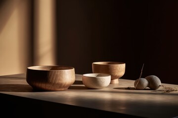 Minimalist Stone Bowl Still Life Scene with Soft Ambient Light for Product Display and Branding
