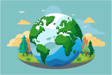 Naklejka premium Happy Earth Day Concept Earth with green trees