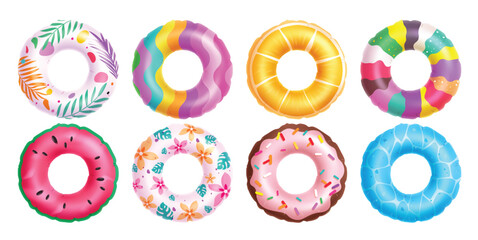 Summer inflatable swim ring clipart set. Colorful floaters elements clip art collection for beach, swimming pool lifebuoy and life saver equipment
