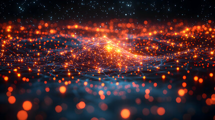 Abstract glowing particles and plexus network connections. Futuristic technology background.  Suitable for technology, science, or data visualization projects.