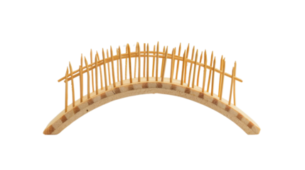 Small wooden pedestrian bridge with railing, isolated on transparent background