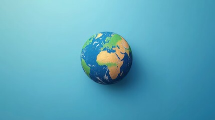 Earth Globe on Blue Background Flat Lay Minimalist World Concept