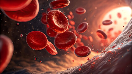 Fototapeta premium Close-Up View of Red Blood Cells in the Human Body