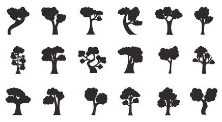 World forest day icons. trees silhouettes. vector. editable