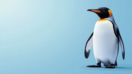 Obraz premium Standing King Penguin Illustration on Light Blue Background for Educational Use