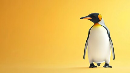 Naklejka premium Standing King Penguin on Yellow Background Stock Illustration for Kids